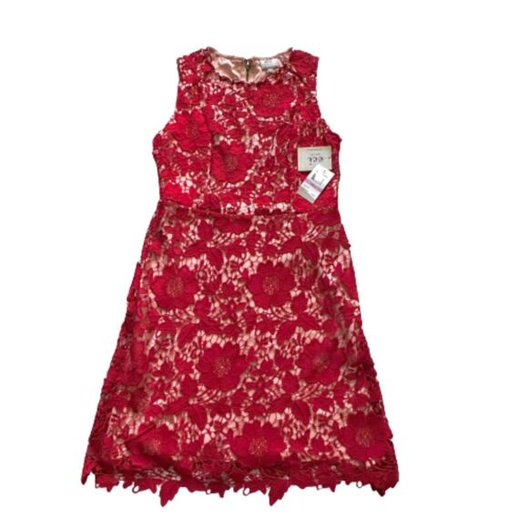 ECI New York Red Floral Lace Overlay Sleeveless Knee Length Holiday Dress Size 6 - Picture 13 of 13